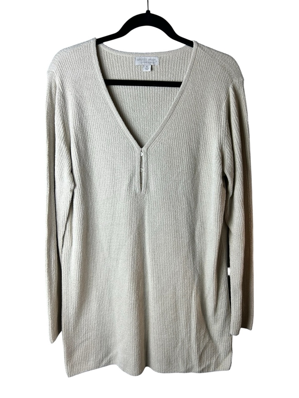 Barefoot Dreams CozyChic Ultra Lite Rib Henley Shirt Cream Size Extra Large